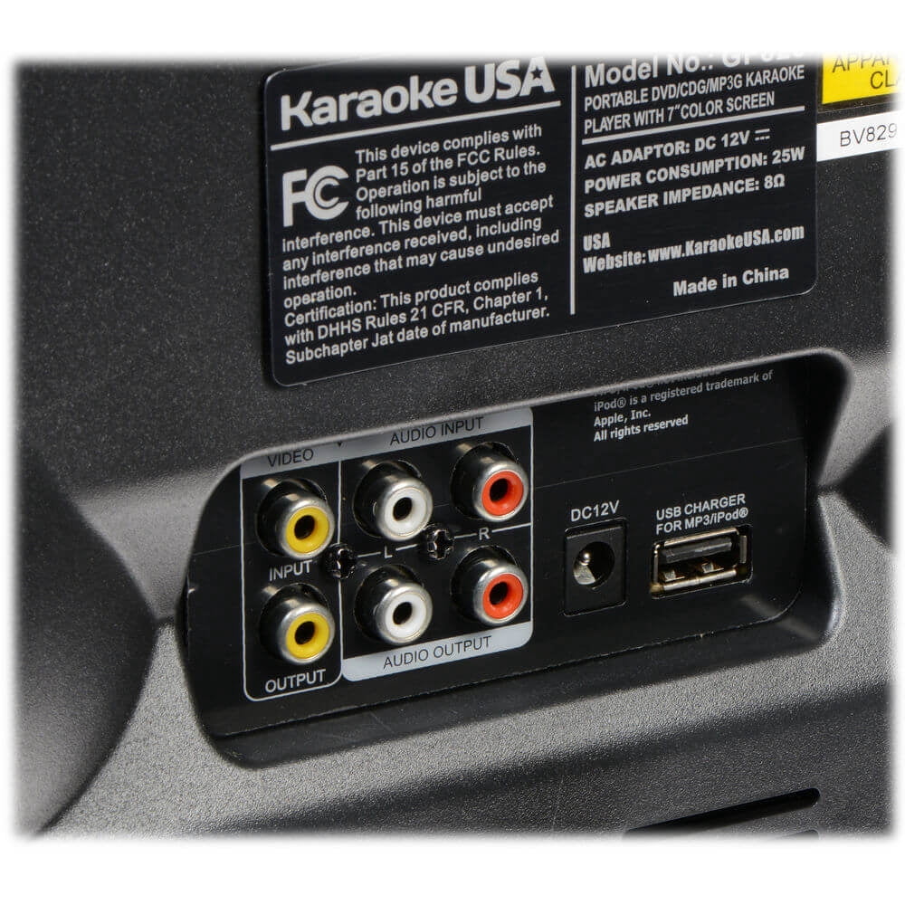 Karaoke USA GF840 Complete Bluetooth Karaoke System - 35 Watt Power Output includes 2 Microphones, Remote Control, 7” Color Screen, Record Function. Plays DVD/CDG/MP3G / USB /SD