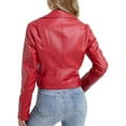 thumbnail image 3 of Women's Genuine Red Lambskin Leather Jacket Motorcycle Belt Slim fit Biker Jacket W201, 3 of 4