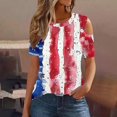 thumbnail image 2 of SELONE Women Casual Tops Patriotic Plus Size Short Sleeve Crewneck Cold Shoulder Memorial Day Apparel Red White Blue Wear Clothes Fourth of July Gifts Activewear S, 2 of 7