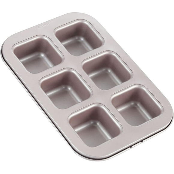 CHEFMADE Brownie Cake Pan, 6-Cavity Non-Stick Square Muffin Pan Blondie Bakeware for Oven Baking (Champagne Gold)