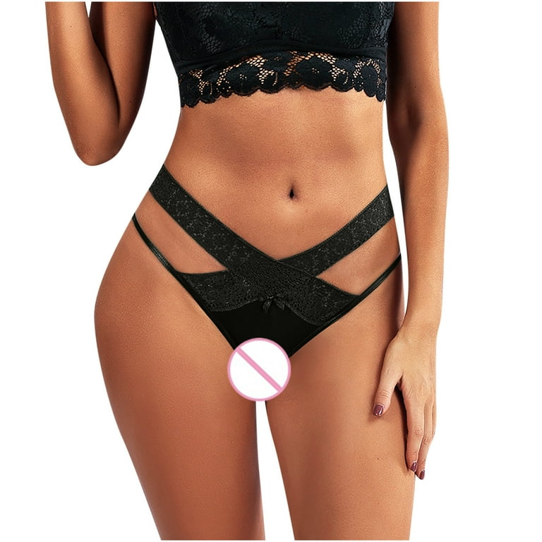 XMMSWDLA Seamless Thongs for Women High Waisted Underwear G String Sexy  Tangas Invisible Panties Lace Trim No Show Black S Depends Underwear for  Women