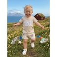 thumbnail image 6 of BemeyourBBs Toddler Baby Boys Football Outfit Infant Baby Boy Summer Clothes Waffled Short Sleeve Letter Embroidery T Shirt Tops and Football Print Pockets Shorts Set Toddler Boys Summer Outfit, 6 of 9