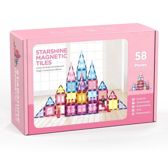 FunMagic Diamond Magnetic Tiles with 2 Dolls Building Toys, STEM Kids Toys Magnetic Blocks Christmas Birthday Gifts Ideas for 3 Year Old Girls & Boys