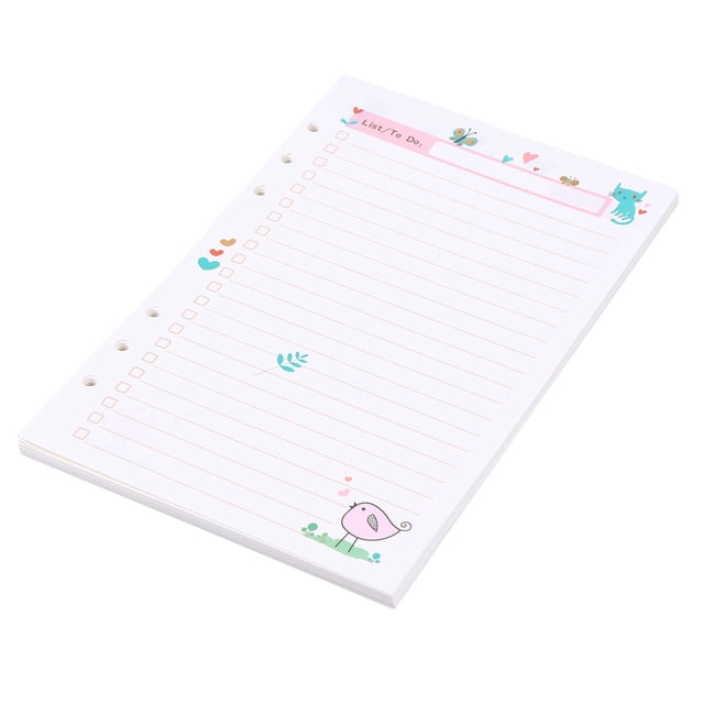 1PC Colorful A5 Size 6 Holes Loose Leaf Paper Filler Paper Refills for Spiral Notebook Planner Notepad (TODO Plan Pattern)