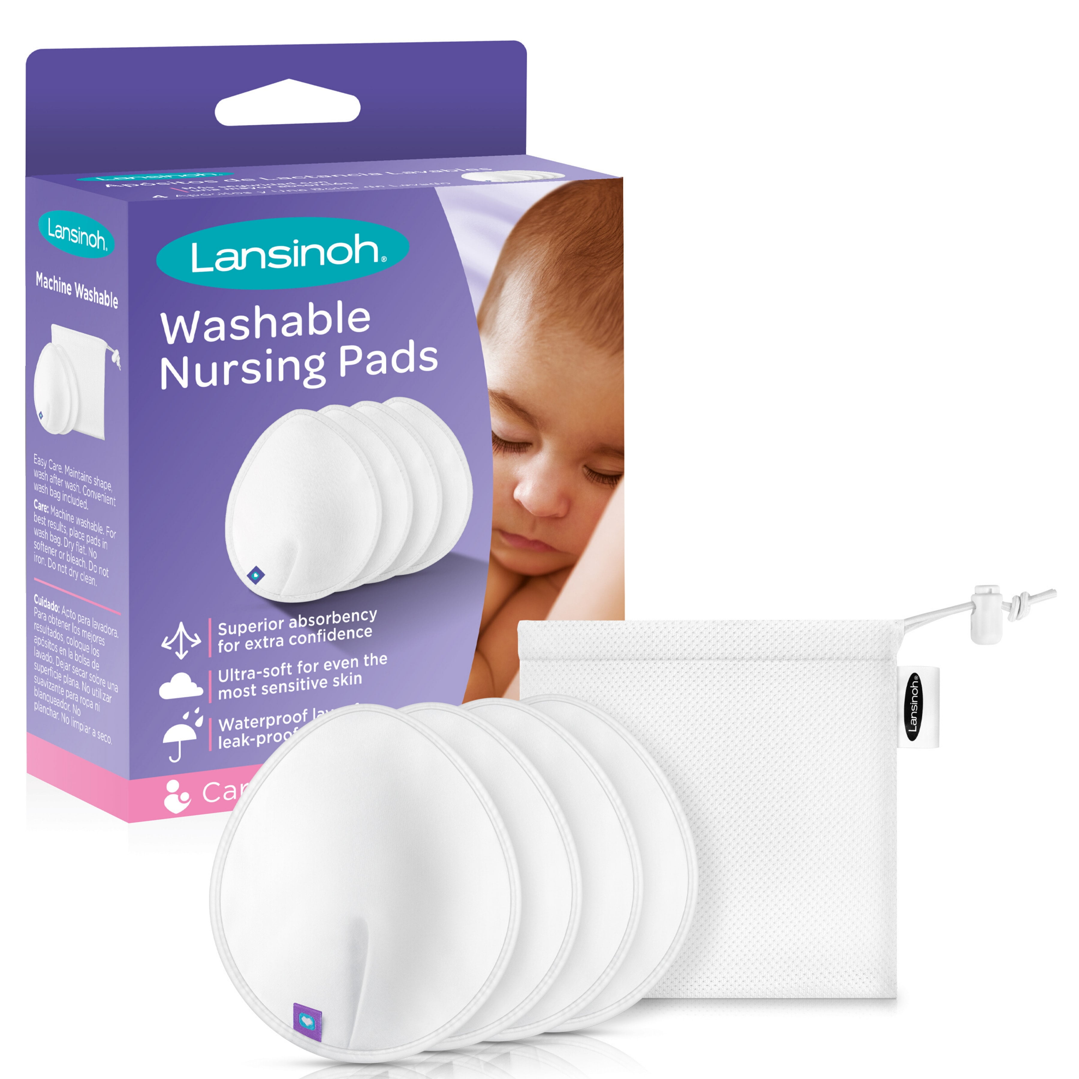 Lansinoh Nursing Pads, Washable - 4 pads