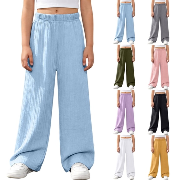Asxite Toddler Girls Casual High Waist Wide Leg Pants Winter Pants Solid Pleated Pockets 5-15 Y