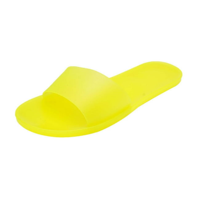 Womens Slide Sandals Flat Jelly Transparent Multicoloured Colorful Open Toe Non Slip Lightweight Breathable Indoor Outdoor Beach Slippers Yellow