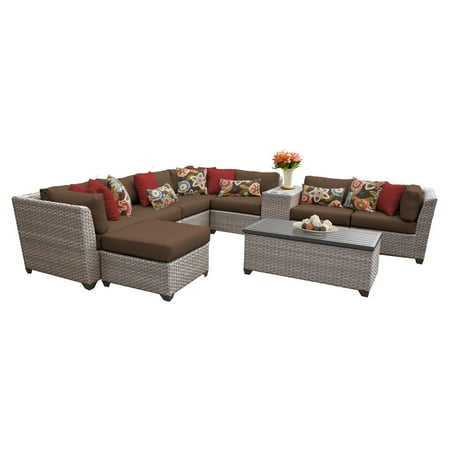 Sears 10 Piece Patio Set TK Classics Florence Wicker 10 Piece Patio Conversation Set with Ottoman and 2 Sets of Cushion Covers ()