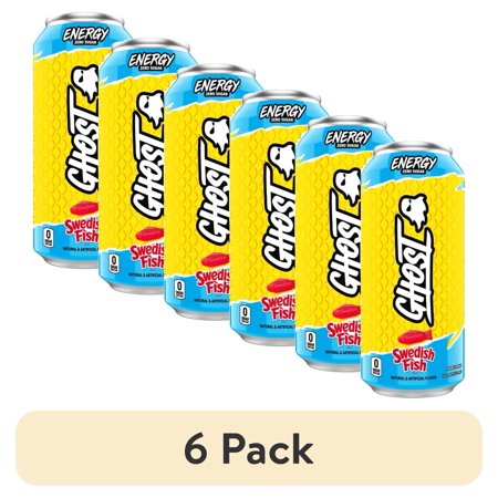 (6 pack) GHOST® ENERGY Zero Sugar Energy Drink, SWEDISH FISH®, 200mg Natural Caffeine, 16 fl oz Can