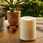 Luminara Flameless Candle (6x6) Outdoor Pillar with Remote Control, Moving Flame, Plastic with Matte finished, Battery Opereated - Ivory