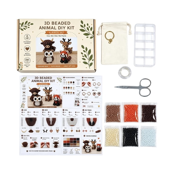 3D Beaded Animal DIY Kit, Creative Bead Craft Set with Colorful Beads and Accessories, Handmade Beading Making Kit for Beginners Adults