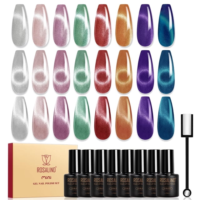 ROSALIND Set de 8 Esmaltes en Gel Cat Eye con Efecto Magnético y Brillo