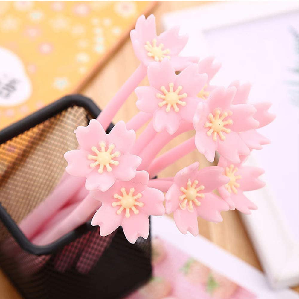 Cute Pink Cherry Blossom Gel Pen 0.5mm Black Ink Office School Supplies 
