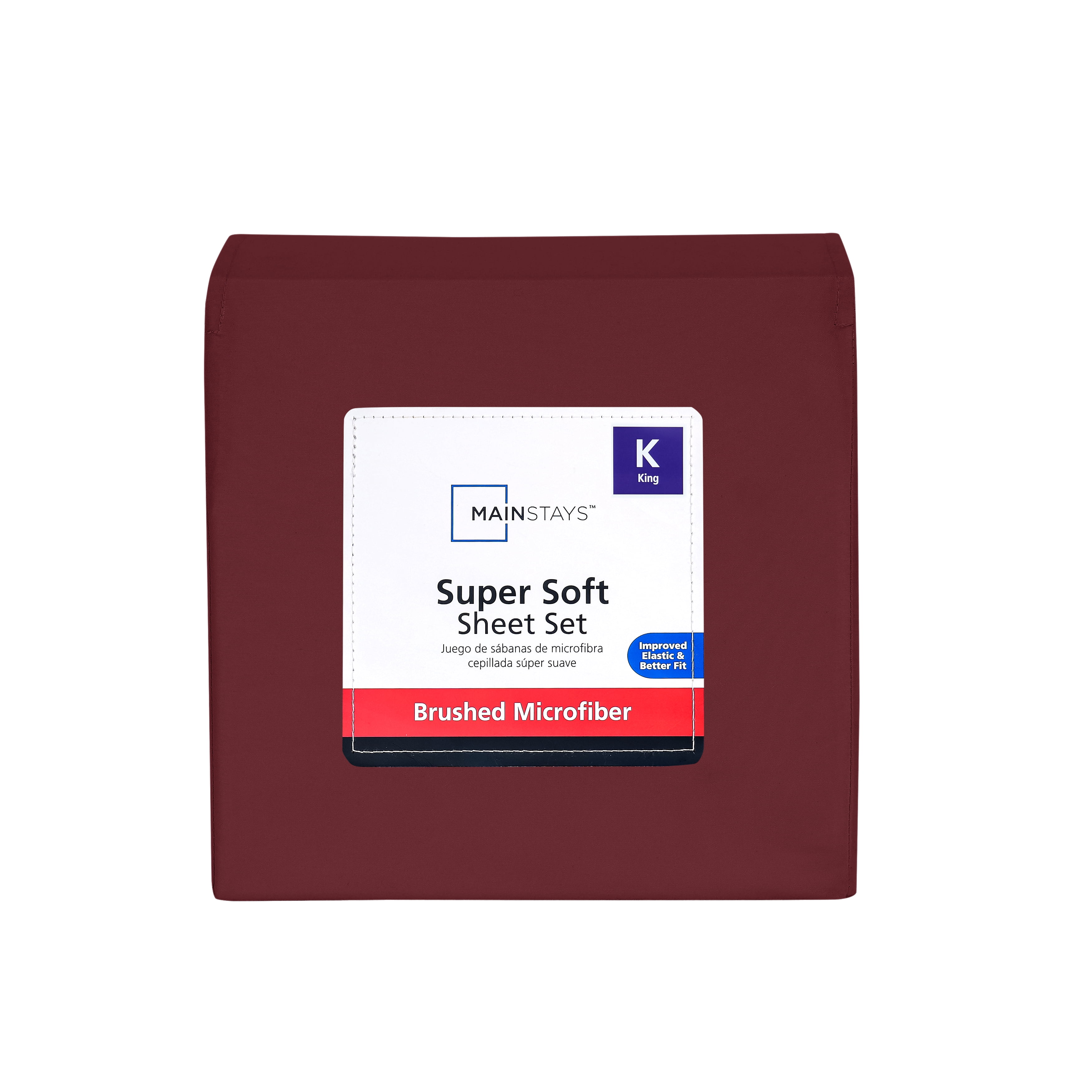 Mainstays Super Soft Brushed Microfiber Bed Sheet Set, Luscious Red Merlot, King, 4 Piece