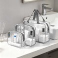thumbnail image 4 of Transparent PVC Makeup Bag Set, Large Capacity Zipper Storage Bags For Travel Toiletry Organizer, Waterproof Cosmetic Pouch Set With Handle, Gray 3 Piece Set (Multicolor, 18*14*5CM), 4 of 5