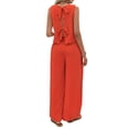 thumbnail image 2 of SWSMCLT Women's Billowy Matching Set Bow Casual Breathable Chic Crew Neck Pantsuit Business Casual Matching Outfit Orange 18, 2 of 4