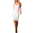 thumbnail image 2 of INSPIRE CHIC Lace Dress for Women's Spaghetti Straps Bodycon Sleeveless Cocktail Party Midi Dresses S White, 2 of 6
