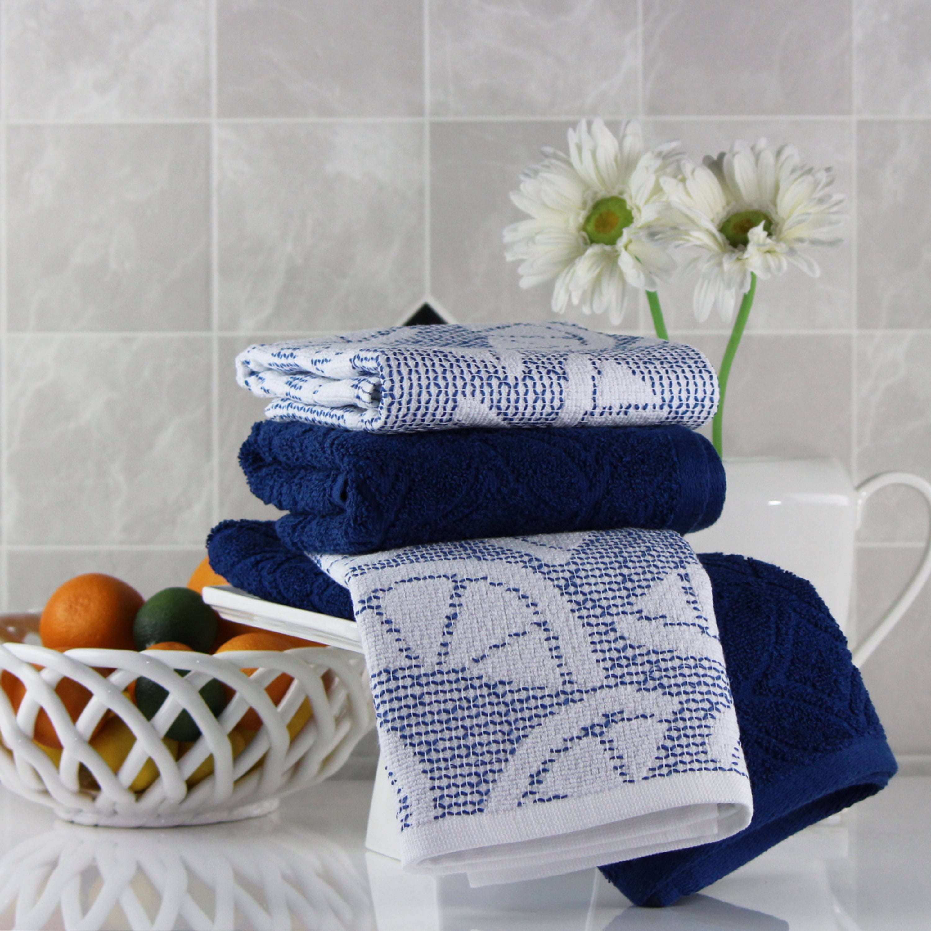 navy blue kitchen towel set