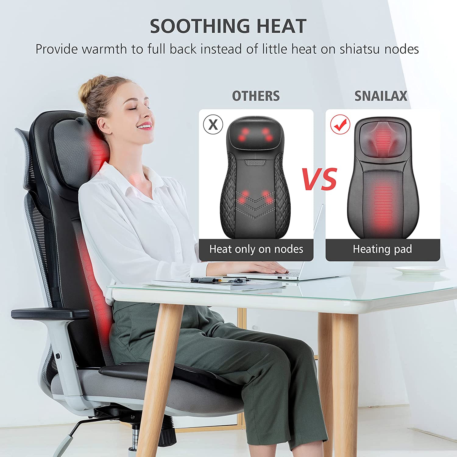 Snailax Shiatsu Full Back Massager with Heat, Adjustable Chair Massager pad, Rolling Massage Seat Cushion, Gifts - image 3 of 6
