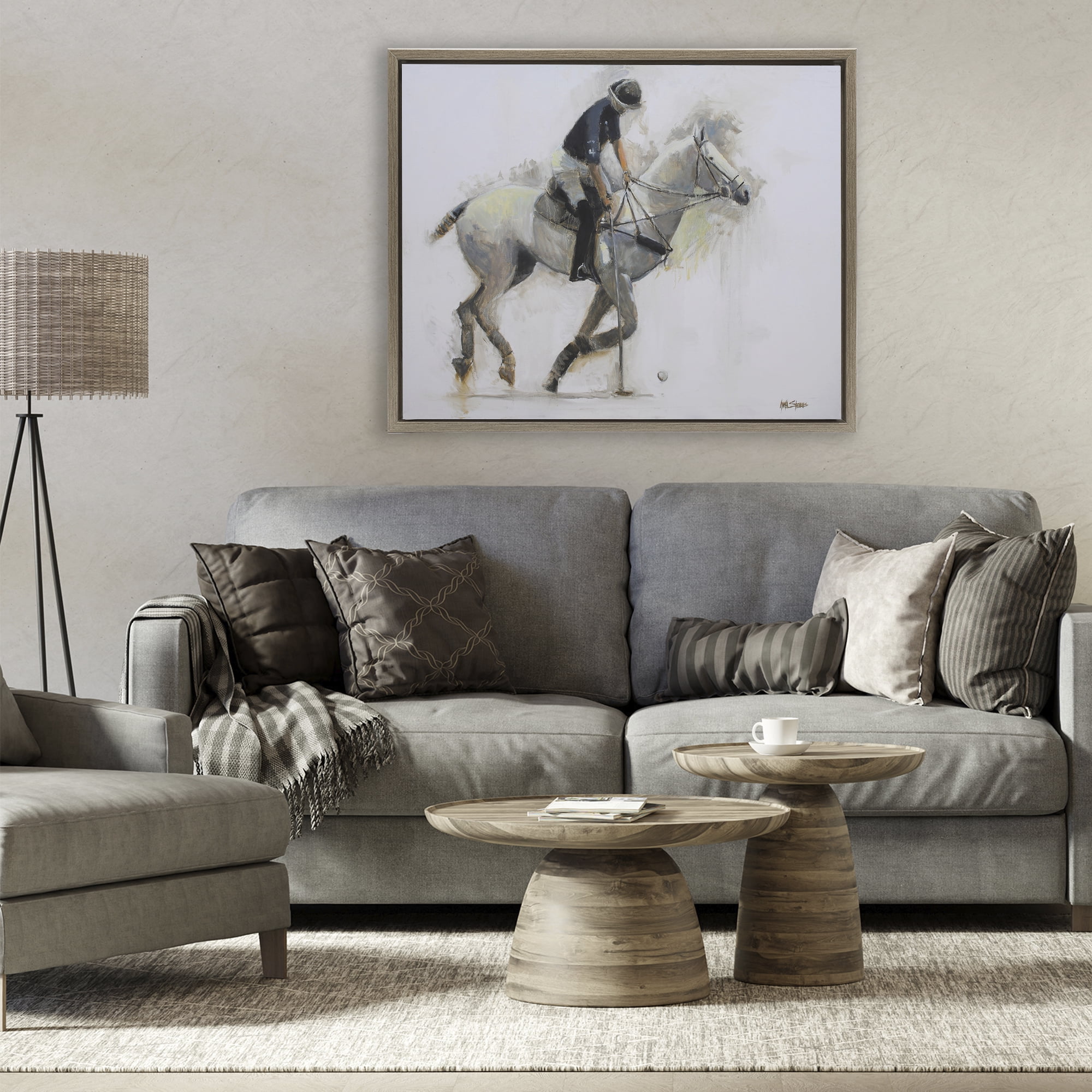 Stupell Industries Polo Rider in Motion Brown Framed Floater Canvas Wall Art, design by Jadei Graphics