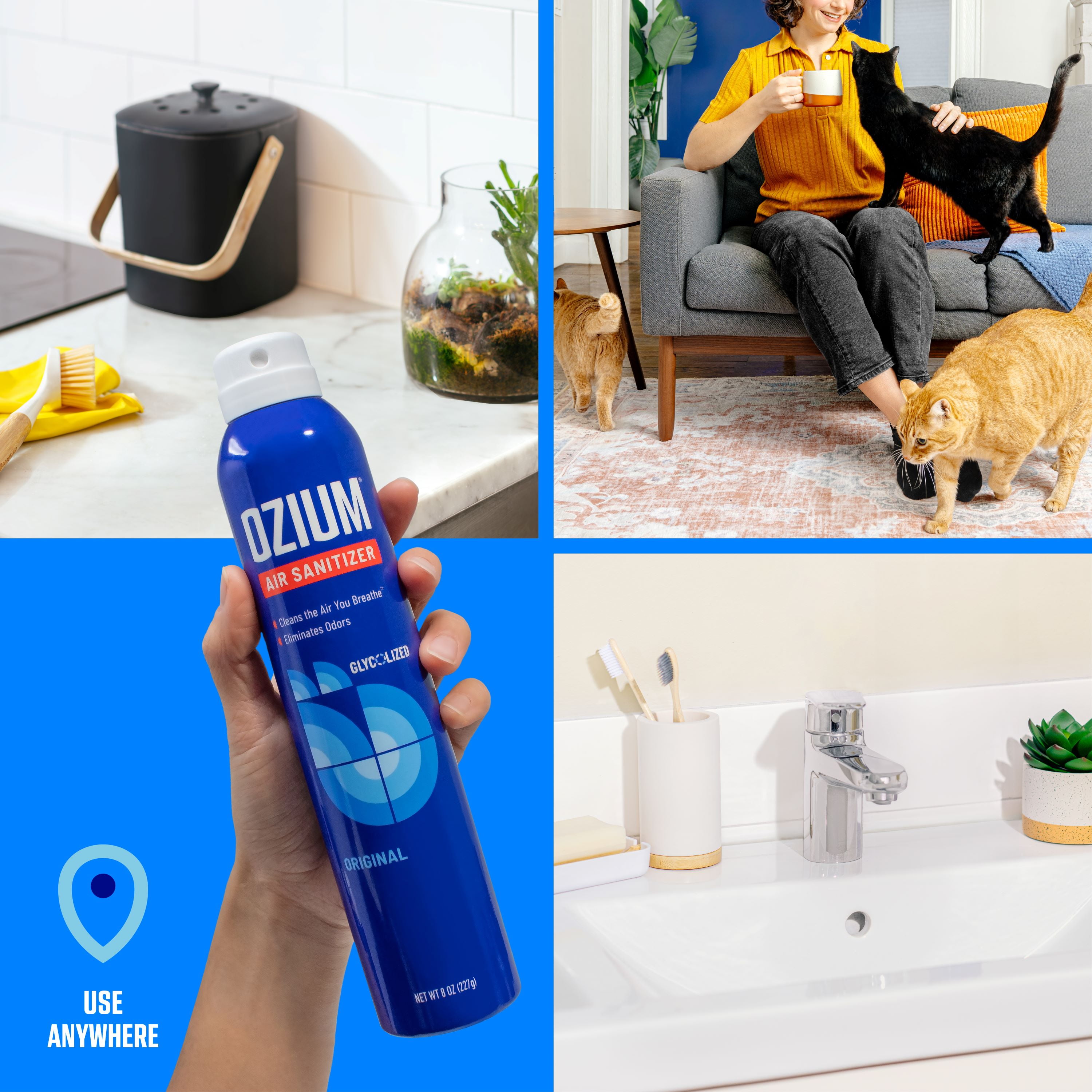 (6 pack) OZIUM Air Sanitizer Spray, Original Scent, 8 oz Can – Cleans Air, Eliminates Odors & Freshens