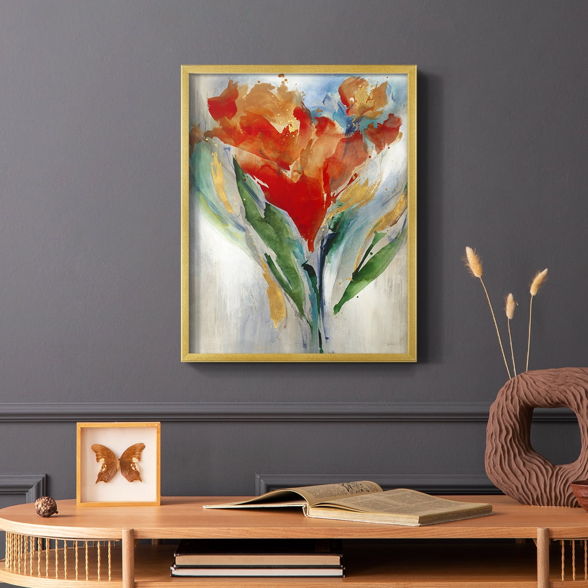 Wild Flower Bouquet Framed Print in Gold Solid Wood 16 x 20 Framed Print