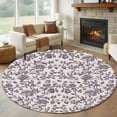 thumbnail image 2 of Farmhouse Purple Large Area Rugs for Bedroom Living Room, Soft Non Slip Carpet Bedside Rug, Vintage Flower Leaf Botanical Plant Round Floor Cover Kitchen Accent Rug 5' for Dining Room/Office, 2 of 9