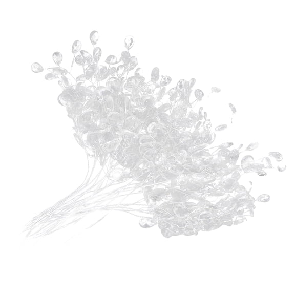 OULII 60Pcs Artificial Bead Drop Bouquets White Flower Twig Picks for Wedding Decor Projects