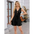 thumbnail image 4 of Women'S Summer Casual Rompers Lace-Up Short Loose Linen Jumpsuit Beach Outfits Travel Vacation Clothes Black S, 4 of 8