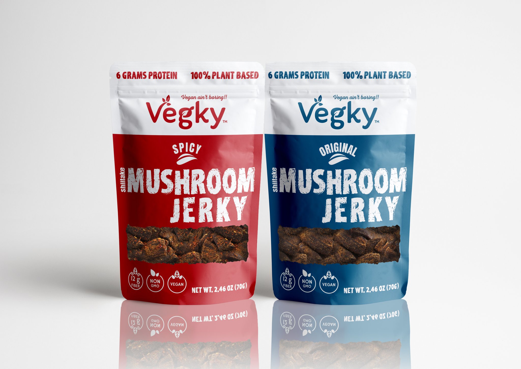 VEGKY Vegan Shiitake Mushroom Jerky ORIGINAL SPICY 70 Grams 2.46 oz 2
