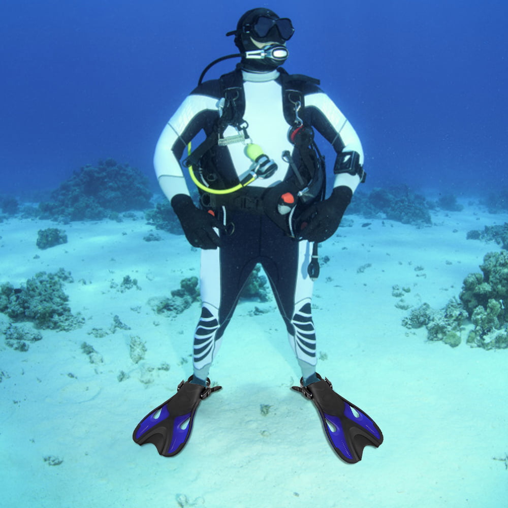 Walmeck Adults/Kids Diving Fins Open Heel Flippers Adjustable Strap Swimming Snorkeling Scuba Equipment 