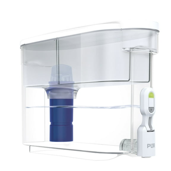 PUR PLUS 30-Cup Water Filter Dispenser System, W 15.3" x H 10.1" x L 5.3", White/Blue, DS1810ZA