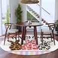 thumbnail image 3 of Round Rug 5Ft Washable Non-Slip, Easter Circle Area Rugs for Living Room Bedroom, Spring Colorful Leopard Printed Bunny Flower Striped Indoor Floor Mats Carpet Runner for Home Decor Aesthetic, 3 of 8