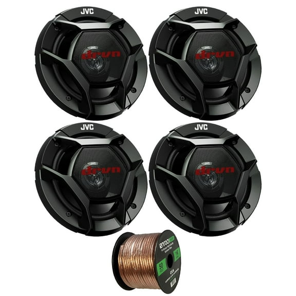 4x JVC drvn DR Series 6.5" 300W Max Power Car Audio 2-Way Coaxial Vehicle Speakers Bundle Combo with 50 Ft 16 Gauge Audio Speaker Wiring