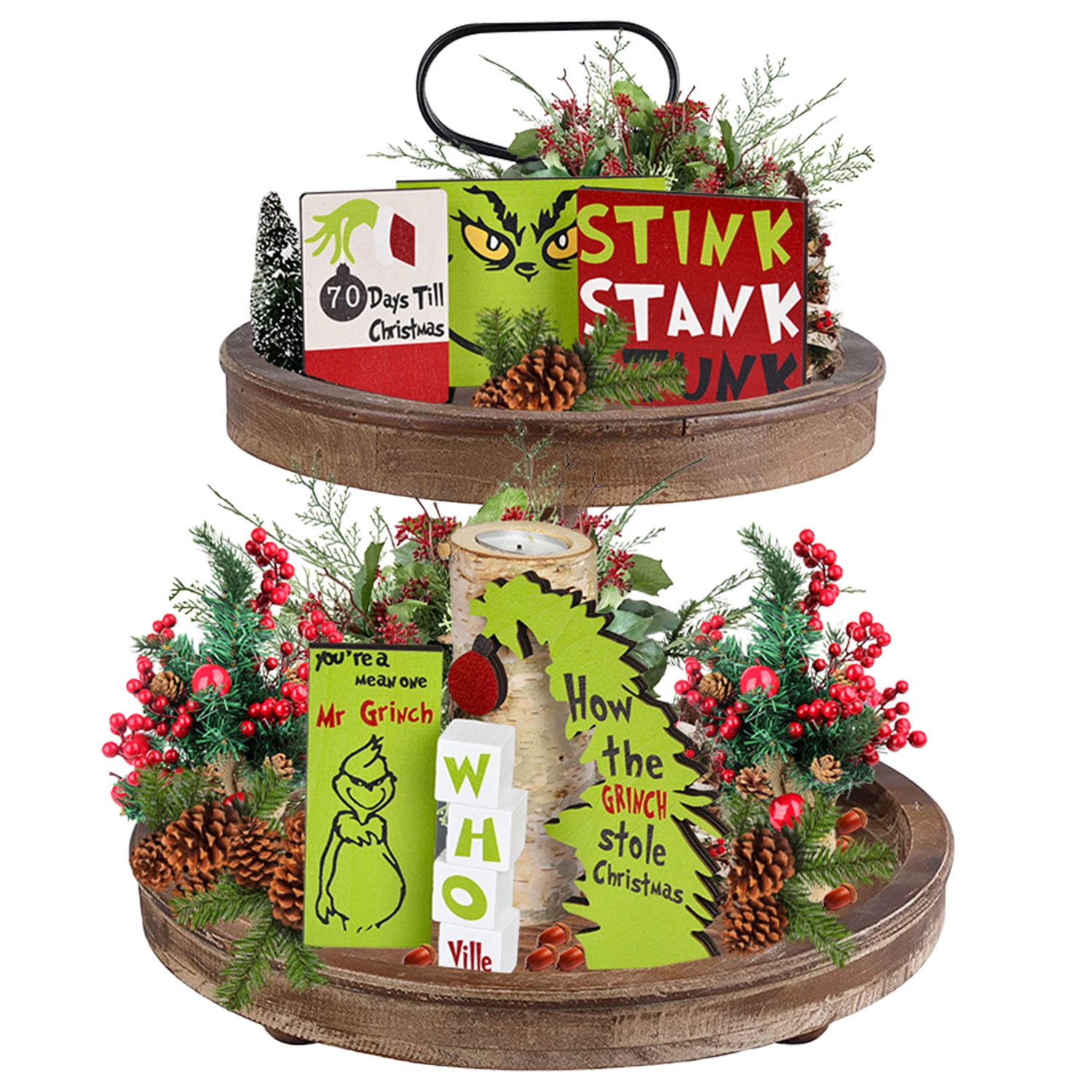 Goodwill Grinch Christmas Tiered Tray Decoration, 6 PCS Farmhouse