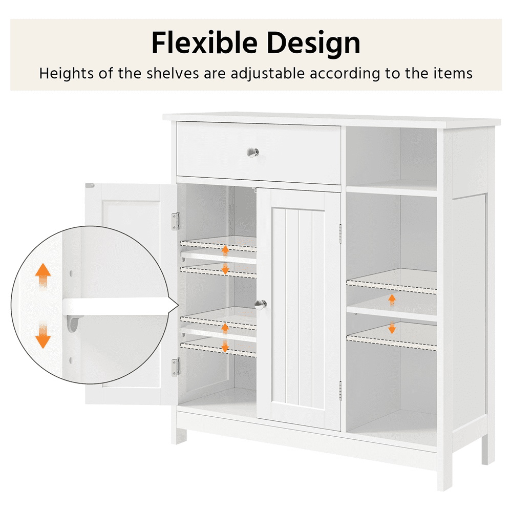 Alden Design Large Wooden Bathroom Floor Cabinet with Drawer for Living Room, White