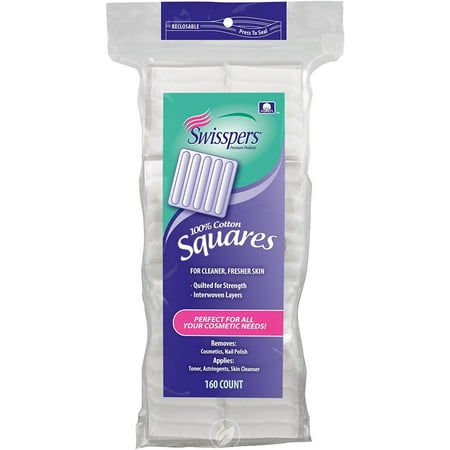 4 Pack Swisspers 100% Cotton Squares Quilted Interwoven Layes Lint Free,160 Count