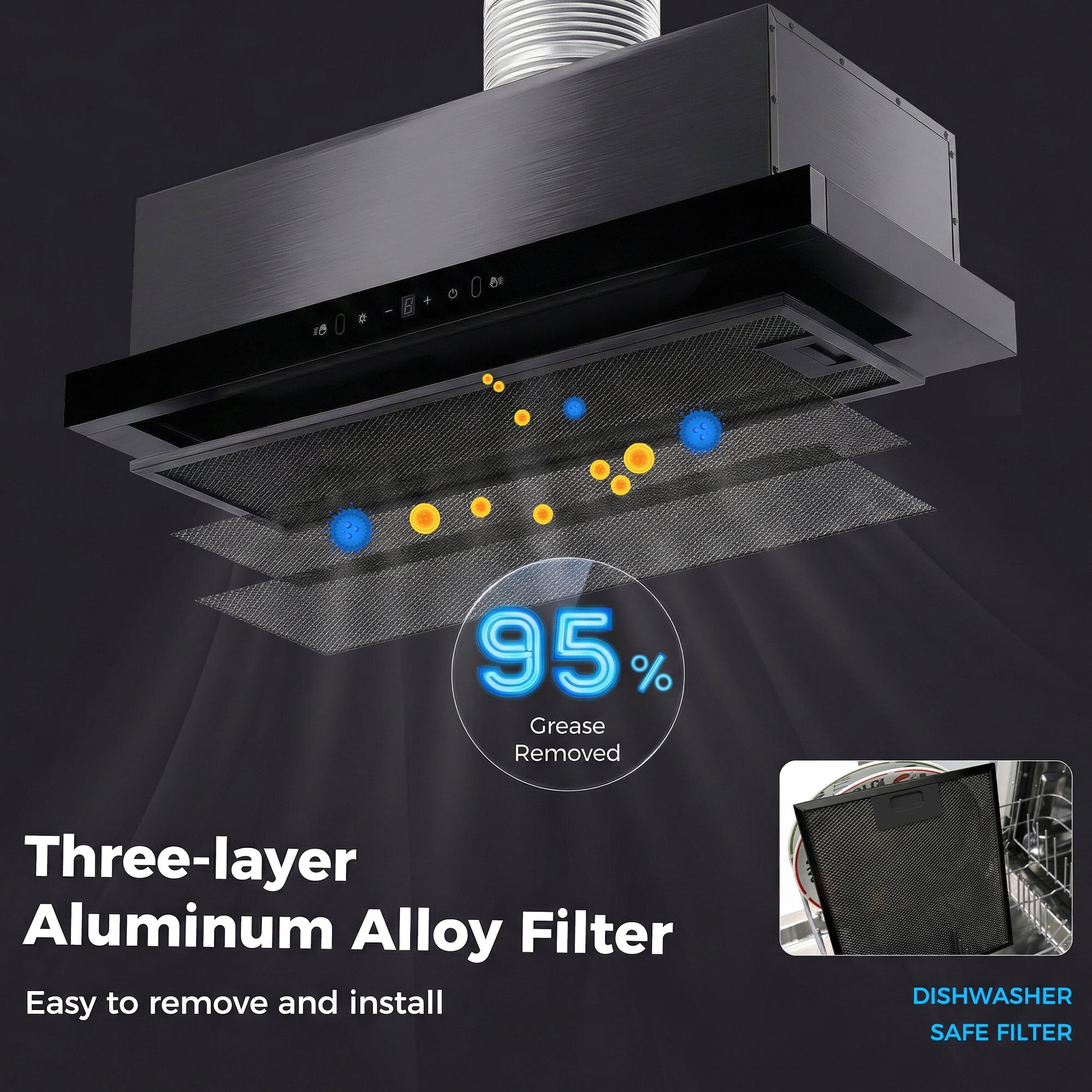Advwin 30 Inch Range Hood Under Cabinet, 750 CFM Kitchen Vent Hood, Gesture & Touch Control, Black