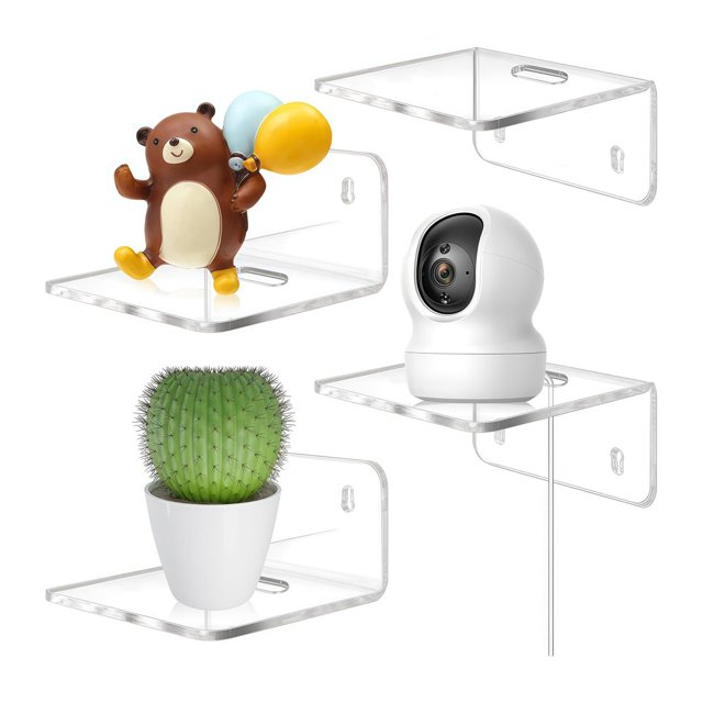 4 estantes acrílicos de pared con soporte para mini altavoces, estantería para decoración del hogar, dormitorio, objetos de colección y marcos