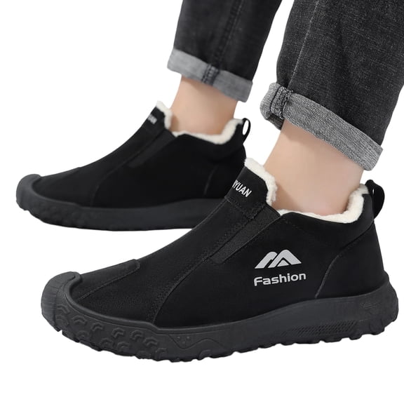 Willtoo Mens Snow Shoes Winter Fleece Lined Slip On Anti-Slip Walking Shoes Rugged Sole Thermal Ankle Boots Soft Faux Fur Lined Outdoor Casual Sneakers