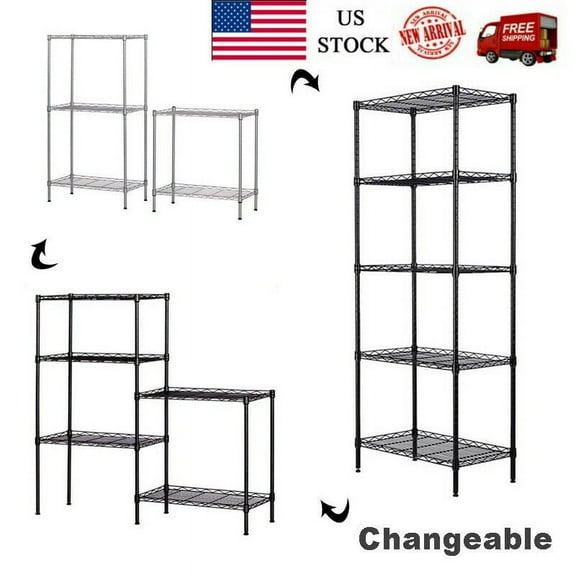 5 Tier Wire Shelving, Metal Storage Rack Adjustable Shelf Standing, Durable Organizer Unit Perfect for Laundry Bathroom Kitchen Pantry Closet
