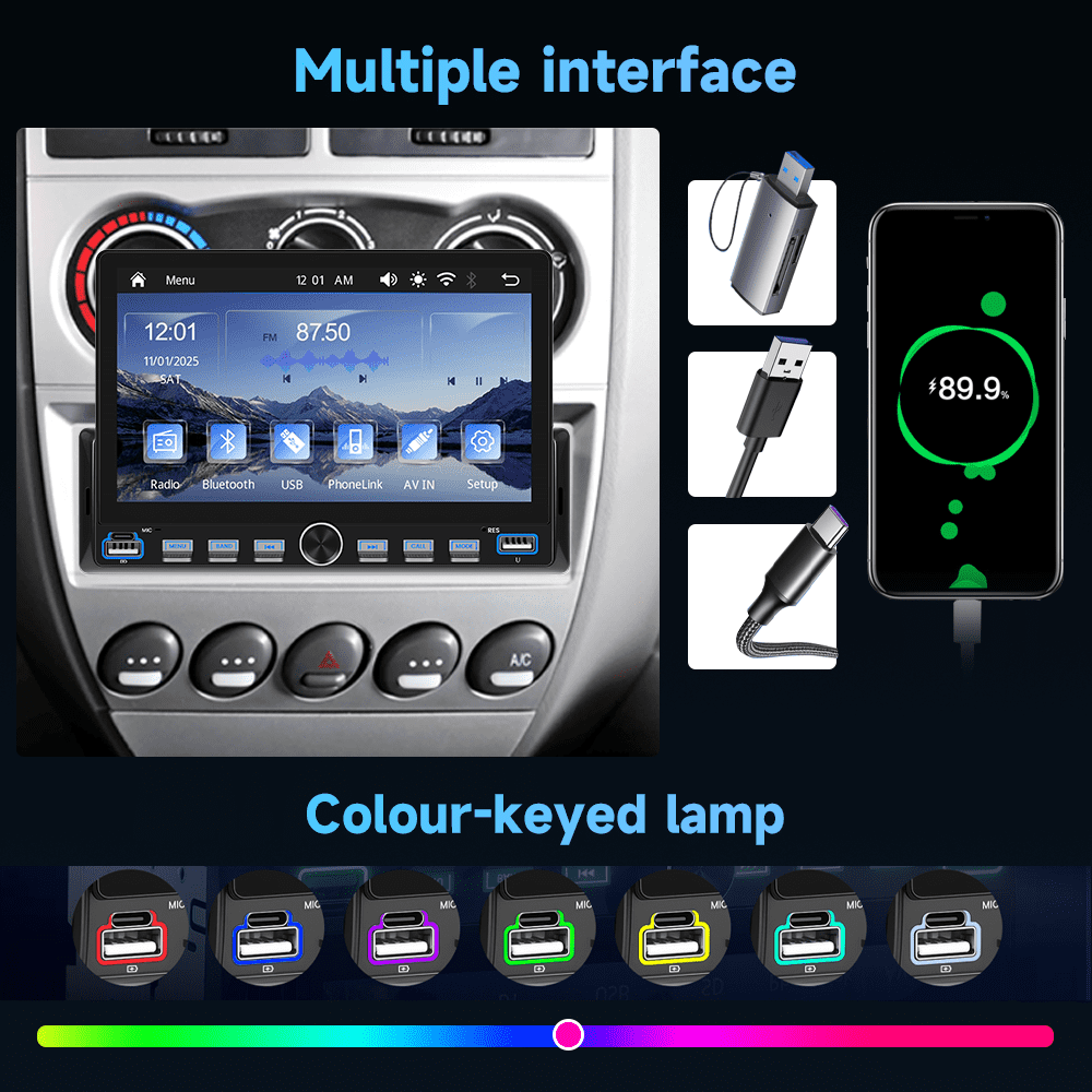 Podofo 7’’ Single Din Car Stereo with wireless CarPlay/Android Auto,Mirror Link, Rear View Camera USB&Type-C FM SWC BT EQ MIC