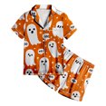 thumbnail image 4 of Leey-World Toddler Halloween Pajamas Girls Pajama Set Short Sleeve Button Down Satin Girls PJS Kids Sleepwear Summer Nightwear Loungewear Set, 4 of 5