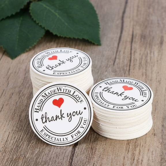 WHAMVOX 100pcs 3.5cm Round Kraft Paper Thank You Gift Hanging Tags for DIY Craft Birthday Wedding Favor Mother's Day (White)