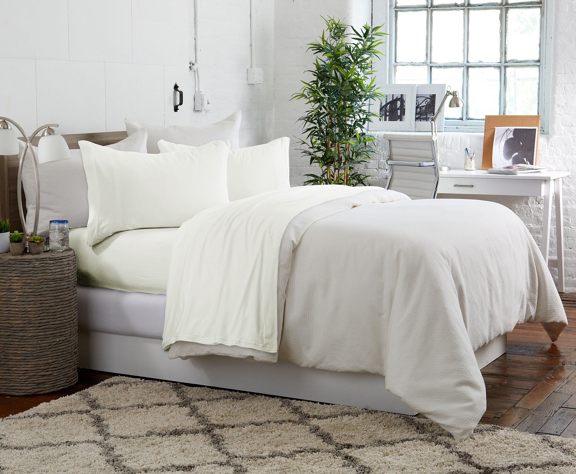 King 4-Piece Sheet Set, Brooklyn Flat Cotton Blend Ultra Soft Jersey Knit Sheet Set By Royale Linens