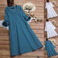 thumbnail image 2 of CAROOTU Robe en Coton et Lin pour Femmes Col en V Manches Longues Élégante Confortable Couleur Unie, 2 of 7