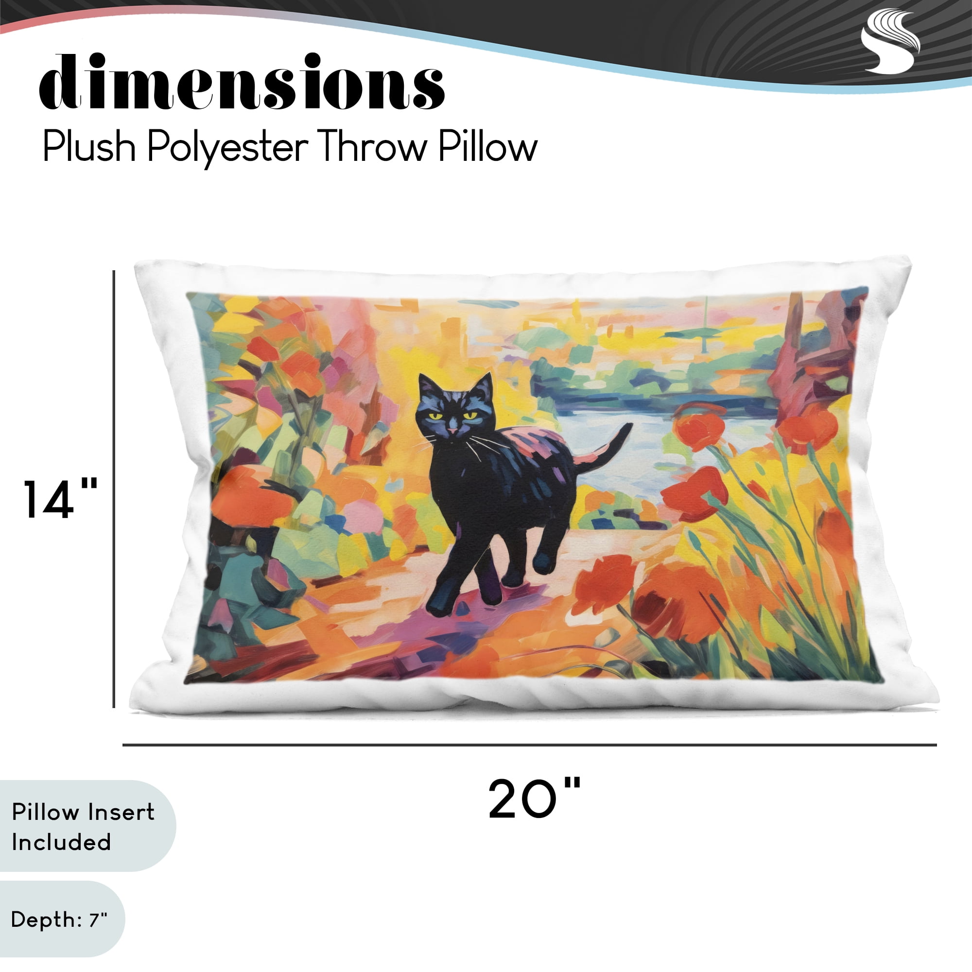 Stupell Industries Sunlit Black Cat in Garden Decorative Printed Throw Pillow, design by Creative Studio, 14 x 7 x 20