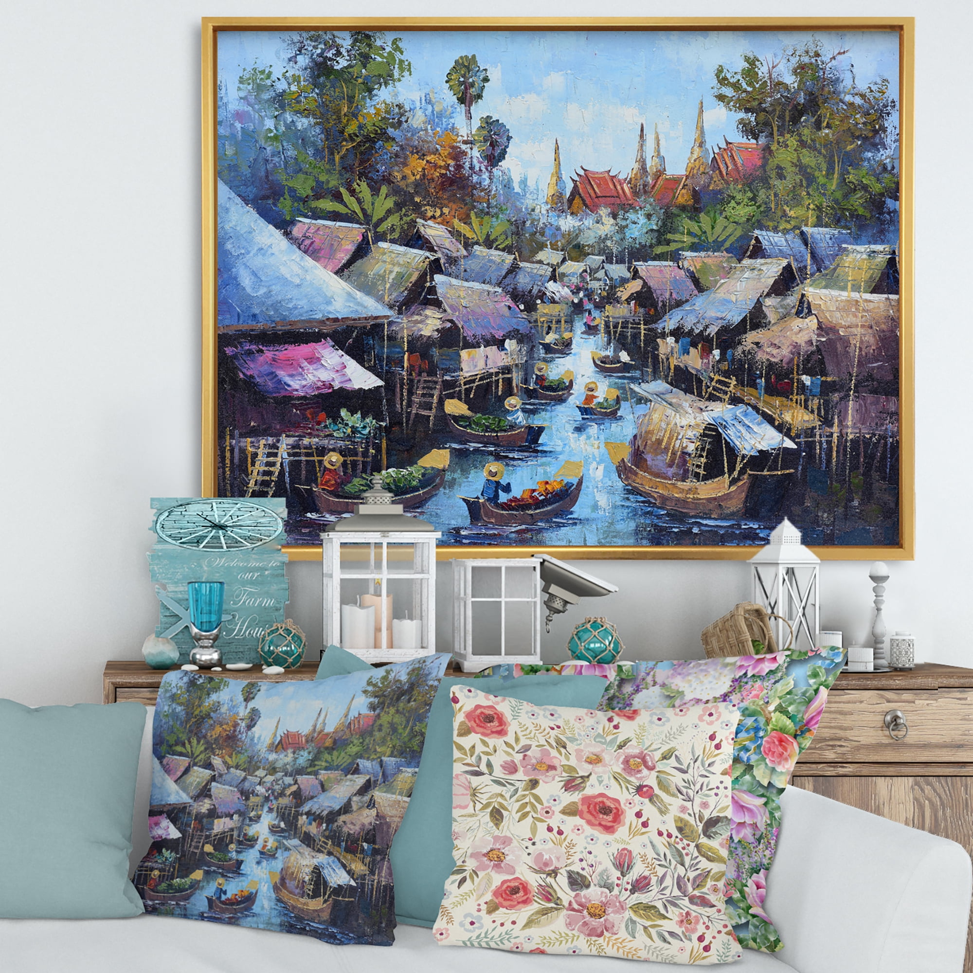 Designart 'Ancient Waterside Life I' Traditional Framed Canvas Wall Art Print