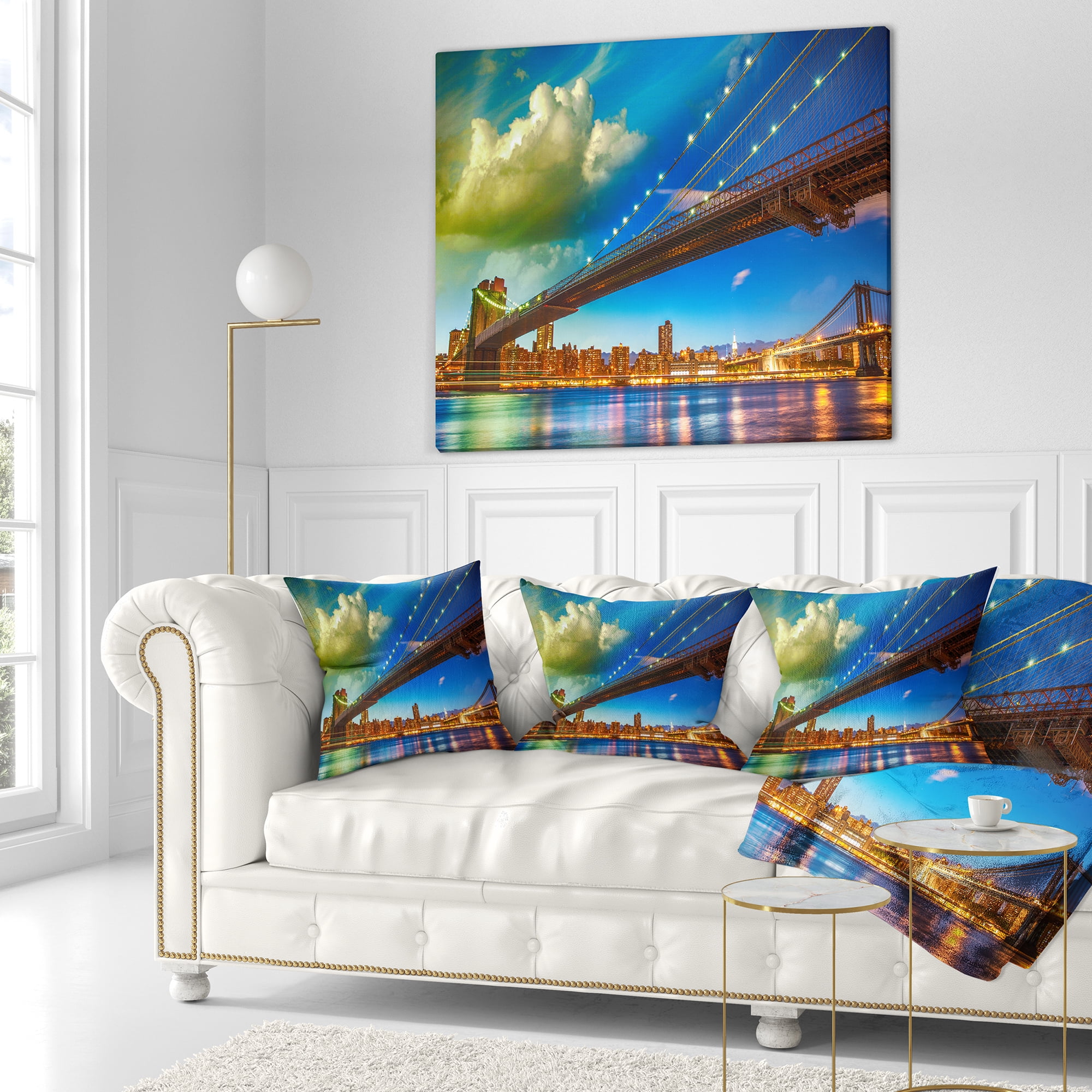 Designart Brooklyn Bridge with Cloud in Sky - Cityscape Photo Throw Pillow - 16x16
