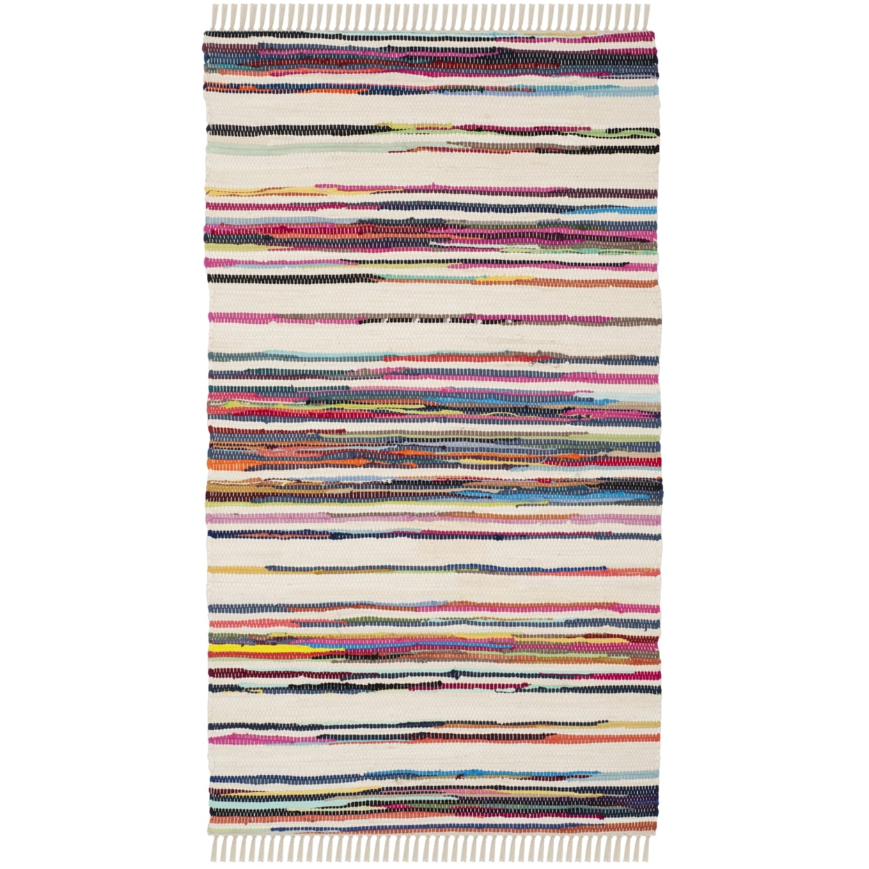 SAFAVIEH Rag Benton Striped Cotton Area Rug, Ivory/Multi, 5' x 8'